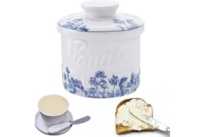 AICHARYNIC Beurrier français, en céramique, rond, cloche à beurre, récipient à beurre en porcelaine, vintage, avec couvercle pour conserver du beurre frais, doux et prêt à être consommé