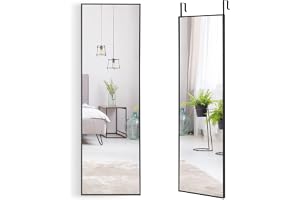 COSTWAY Helkroppsspegel 37x120 cm – Smal Vägg- och Dörrspegel med Höjdjusterbara Upphängningskrokar, Aluminiumram i Borstad M
