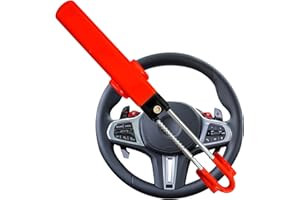 ELI73 Steering Wheel Lock Twin Bar, Steering Lock, Stop Thieves Stealing Your Car, Car Steering Wheel Locks, Anti-Theft Device, Universal Fit, High Visibility, Adjustable Length, 3 Keys (Red)