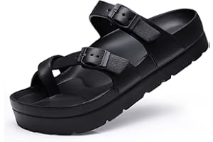 Beslip Women's Platform Sandals with Arch Support Comfortable Foam Slides Lightweight Thick Soles Adjustable Buckle Ultra Cushion