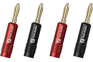 Fosi Audio Fiches Bananes pour Câbles d'enceintes, 2 Paires/4 Fiches Plaquées or pour Amplificateur/Récepteur/Bibliothèque/Enceinte Passive Stéréo Domestique
