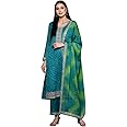 Libas Women's Printed Poly Chiffon Straight Kurta Trouser With Dupatta Set