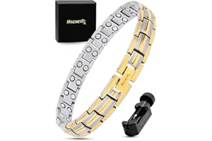 MagnetRX® Pulsera magnética ultra fuerte para mujer, pulseras magnéticas de titanio efectivas para mujer, longitud ajustable con herramienta de tamaño para un ajuste perfecto (plata y dorado)