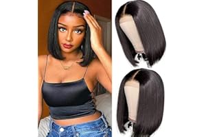TNICE Peluca Bob de Cabello Humano 4x4 Lace Front Brasileño - 180% Densidad, Corta y Lisa para Mujeres Negras - Color Natural (10 Pulgadas)