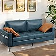 YODOLLA 200cm Sofa Couch, Large 2 Seater Sofa Modern 3 Seater, Faux Leather Sofa for Living Room Office,Hotel,Bedroom (Saddle Blue)