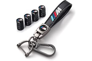 TSSYOKDO Tyre Valve Caps and Car Keychain Compatible with BMW M M2 M4 M5 M6 M8 X1 X2 X3 X5 X6 M135i M240i Z4 328i X7, Keyring with Car Tyre Dust Caps Combo, Black