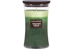 Aroma Naturals 3-warstwowe świece zapachowe, duża świeca 610 ml z klepsydrą, świece aromaterapeutyczne palą się do 100 godzin, naturalna świeca z wosku sojowego do domu, drewniana pokrywka (Balsam i cedr)