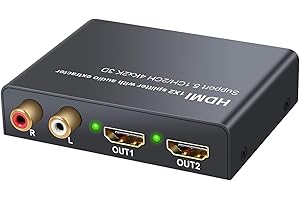 LiNKFOR HDMI Audio Estrattore 2 Uscite 4K 3D con Alimentatore HDMI a SPDIF Toslink Ottico + 2 Uscite Video HDMI Splitter HD Digitale a Stereo Analogico R/L 2CH/5.1CH per Blu-ray DVD SKY Box PS3 PS4