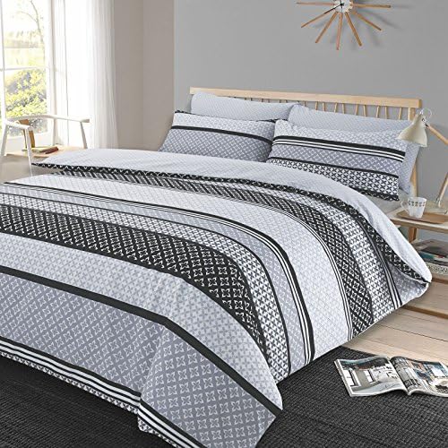 Dreamscene Duvet Cover with Pillowcase Reversible Geometric Bedding Set Lola Black Grey - Double