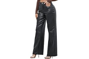 HAWILAND Pantaloni da donna in pelle, a vita alta, effetto pelle, con tasche