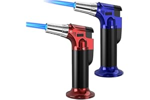 DBZQSCW 2 Pack Butane Torch Lighters,Refillable Kitchen Cooking Torch Blow Torch with Safety Lock Adjustable Flame Gas Lighter for Desserts Creme Brulee BBQ Baking—Butane Gas Not Included (Red/Blue)