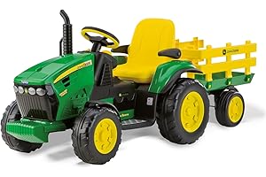 Peg Perego John Deere Ground Force - Trattore Elettrico Cavalcabile per Bambini 3+ Anni con Batteria Ricaricabile 12V, Rimorchio Incluso e Radio FM