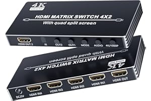 Conmutador de matriz HDMI 4X2 con multivista, BolAAzuL HDMI Multi-Visor Quad Multi-visor Dual Monitor 4K HDMI 4 en 2 salidas Multivisor