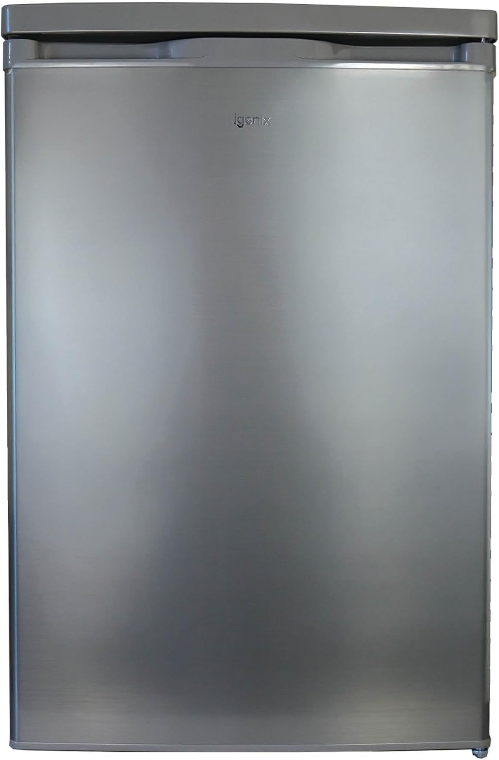 Igenix IG255X Freestanding Under Counter Larder Fridge with 2 Adjustable Glass Shelves, 1 Salad Drawer with Shelf On Top, Reversible Door, 127 Litre Capacity, 55 cm Wide, Inox