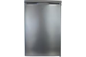 Igenix IG255X Freestanding Under Counter Larder Fridge with 2 Adjustable Glass Shelves, 1 Salad Drawer with Shelf On Top, Reversible Door, 136 Litre Capacity, 55 cm Wide, Inox