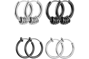 SCJJZ orecchini,orecchini uomo,orecchini uomo cerchio,orecchini cerchio,4 paia di orecchini a clip a molla non forati in acciaio al titanio Orecchini grandi da uomo e da donna