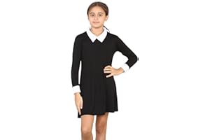 Grunge Wear® Kids Girls Collar Swing Dress Peter Pan Long Sleeves Flared Skater Dresses - Kids Gothic School Girl Uniform Top Age 5-14 Years