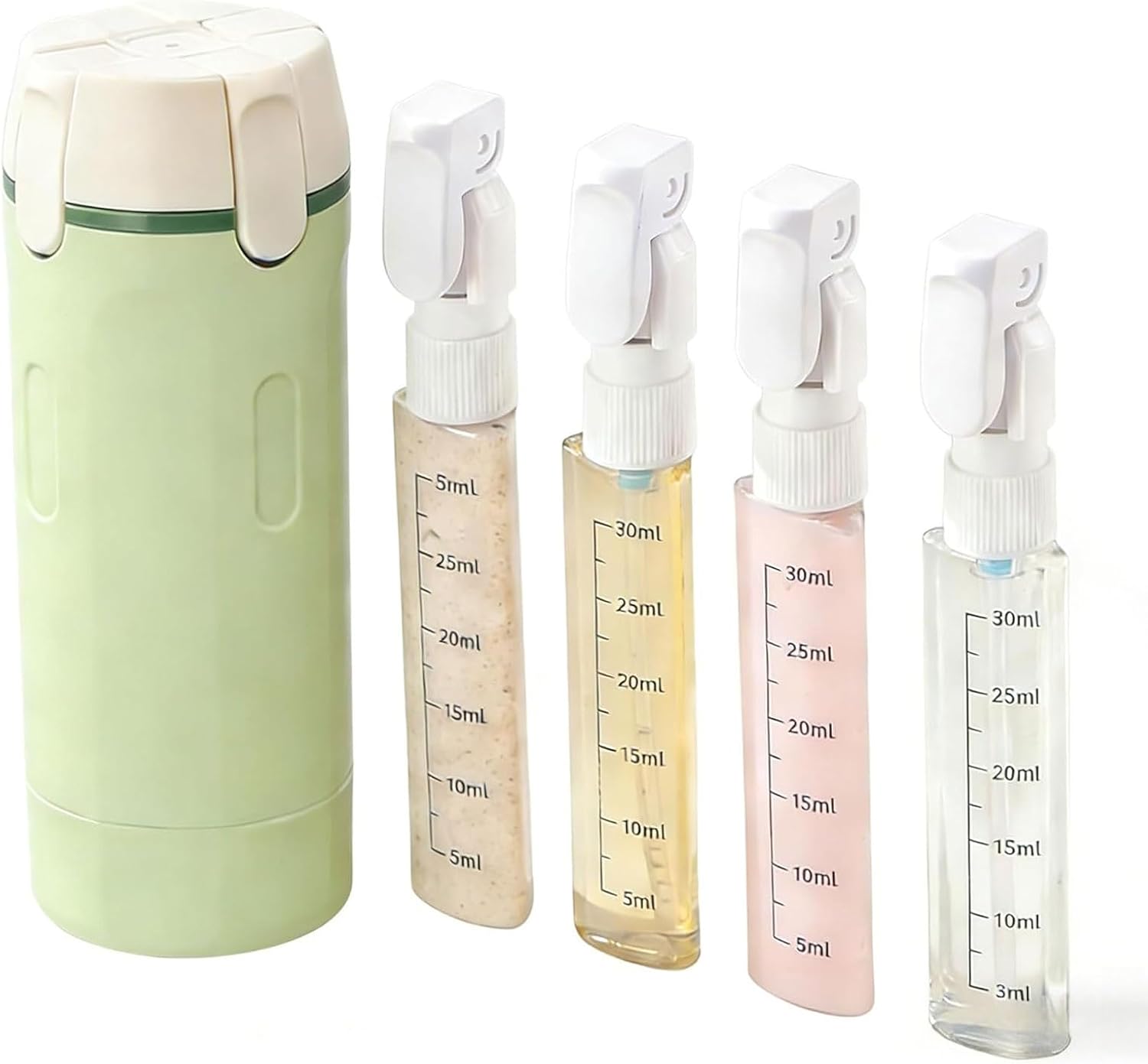 Genérico Botes Viaje Rellenables,Botellas Dispensadoras de Viaje Recargables 4 en 1 dispensador portátil, botella de viaje para champú, loción, crema acondicionadora para (Verde)