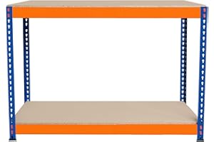 MONSTER RACKING Établi Ajustable à 2 Niveaux S-Rax, Plan de Travail en Bois Aggloméré Robuste, Capacité 300kg, Bricolage Atelier Garage, Assemblage Sans Boulons, Pieds en Caoutchouc, 6 Renforts [120cm x 45cm x 90cm]