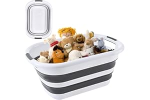 Firschoie Panier à linge pliable de 26 litres, Boîte de rangement portable peu encombrante, Règle dépliante (H x L x P) 23 x 38 x 53 cm, Convient pour la maison et le camping(noir/blanc)