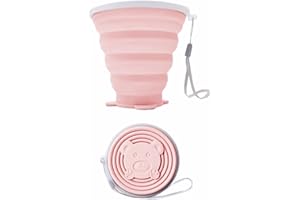 DAWOOWF 270 ml gobelet portable pliable de voyage avec couvercle en plastique, gobelet pliable en silicone sans BPA, réutilisable, idéal pour pique-nique, camping, randonnée et voyage (Rose)