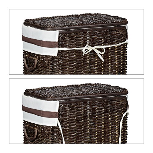 Relaxdays Wäschekorb 2er Set geflochten Buri eckig H x B x T: 56,5 x 46,5 x 33,5 cm stapelbare Wäschetruhe mit herausnehmbarem Wäschesack ca. 67 L Wäschesammler mit Schleife atmungsaktiv, schokobraun - 5