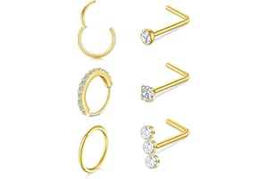 LAURITAMI 6 Pièces 20G Kit Piercing Nez Acier Inoxydable Percing Septum Anneaux 8mm, Piercing Nez Forme de L avec Zircone, Bijoux pour les Femmes et les Hommes
