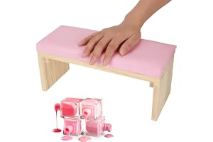Nail Art Poduszka do Rąk Poduszka do Podłokietnika do Paznokci Miękka Skóra PU Drewniany Stojak Poduszka Podłokietnik do Salonu Paznokci(Różowy)