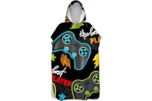 STILLSHINE. Serviettes Poncho Adulte Ado Enfant Garçon Surf Poncho À Capuchon Poncho De Bain Long Natation Graffiti Gamer Gamepad Motif Serviettes De Plage Homme Peignoir 130-178 Cm (noir E,microfibre B)
