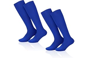 SKHAOVS 2 Pares Medias de Fútbol Azules para Niños, Calcetines Largas de Fútbol Baloncesto Hockey Rugby Tenis, Calcetines de Deporte Hasta Rodilla para Niños y Niñas de 5 a 12 Años