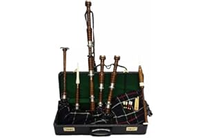 TIDONEAM Cornamusa scozzese in palissandro, colore naturale, con supporti lisci in argento, in scatola rigida, istruzioni incluse, con bordoni e ance (Mackenzie)