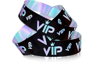 LUTER 500 Stück VIP Armbänder, VIP-Armbänder aus Papier Party-Armbänder Papierarmbänder VIP-Armbänder für Veranstaltungen Eingang VIP-Party Musikfestival Konzerte (Holografisches Schwarzes Silber)