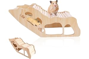 PRITOK Wooden Hamster Tunnel: Hamster Hideout House with Climbing Ladder - Multi-Entrance Maze Design & Peep Holes for Syrian Dwarf Hamsters, Gerbils, Mice, 32cm Small Animal Habitat Decor