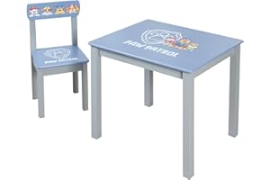 roba Conjunto de Mobiliario Infantil Paw Patrol de Madera - Silla y Mesa para Niños - Muebles con Personajes de la Popular Serie Animada - A partir de 18 Meses - Gris/Azul