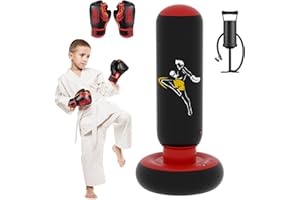 QPAU Plus Grand Sac Boxe Stable Pour Enfants, Sac Boxe Gonflable 66 Pouces, Cadeau Pour GarçOns Et Les Filles 5 à 12 Ans Pratiquant Karaté, Taekwondo