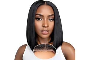 Smilenice Perruque Bresilienne Cheveux Humain 4x4 Bob Straight Perruque Femme Naturelle Sans Colle Cheveux HD Lace Wear and Go Glueless Wig Plucked Pre Cut Naturel Humaine 10 Pouces
