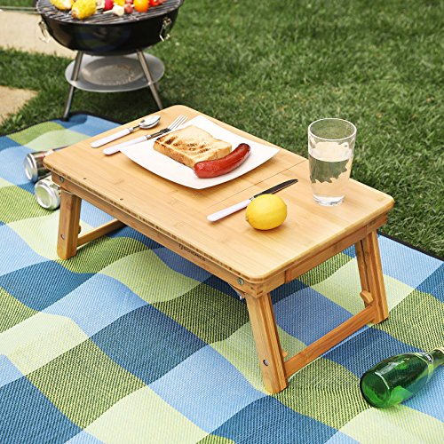 SONGMICS H  henverstellbarer Laptoptisch mit Schublade  klappbarer Notebooktisch aus Bambus  Betttisch f  r Lesen oder Fr  hst  cks  Zeichentisch und 