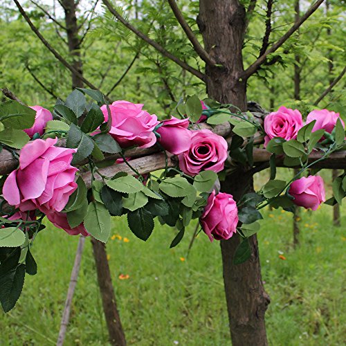 luyue Girlande zum Aufhängen 10 Head Künstliche Seide Rose Flower Ivy Vine Leaf Vintage Home Hochzeit Decor, 2 Stück Rosarot - 4