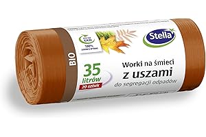 STELLA PACK Stella 032181 - Bolsas de basura con asas para la separación de residuos orgánicos, 35 l, 20 unidades, para la oficina de basura doméstica, de plástico regranulado grueso de LDPE, color marrón