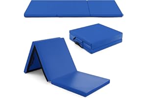 GYMAX Tapis de Gymnastique Épais Pliable 180x60x5cm, Combinaisonable avec Attache Auto-Agrippante, Housse en Simili Cuir, Portable avec Poignées de Transport, pour Yoga, Fitness, Étirement