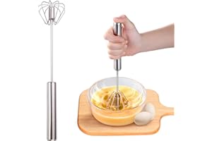 WENRECU Halbautomatischer Schneebesen aus Edelstahl, Schneebesen Edelstahl, Stainless Steel Hand Push Easy Whisk Drehbarer Push Mixer Rührer zum Schneebesen, Schlagen, Rühren (Klein)（2 Stück）