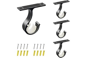 ZOCONE 4 Pièces Support Tringle Rideaux Plafond, ø25-28mm Supports Rideau Plafond avec Vis Noir Support de Tringle à Rideau Robuste Alliage D'aluminium Support Tringle Penderie pour Rideau Armoire (A)