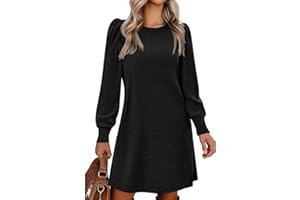 XIVISTO Vestito Casual Donna Invernale Maglione Maniche Lunghe Abito Elegante Scollo a Rotondo Autunno Pullover Abito in Maglia