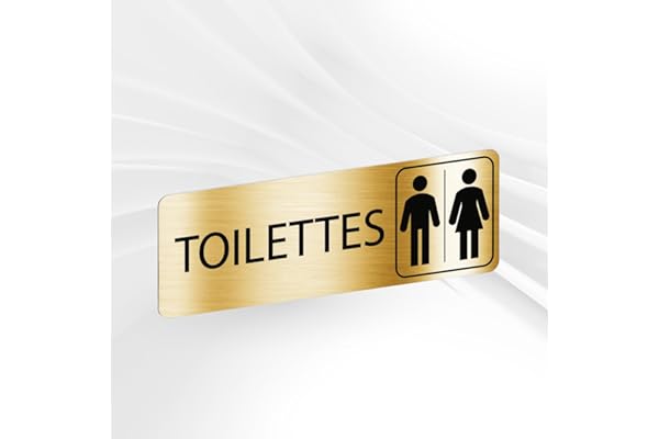 Plaque Signalétique Toilettes Mixtes – Plaque De Porte Adhésive PVC 5 x 15 cm – 20 Couleurs Disponibles (Or Brillant Métallisé)