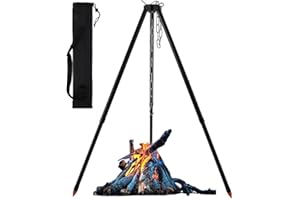 JasCherry Trépied de Cuisine de feu de Camp, Gril de feu de Camp avec Réglage de la Hauteur de la Chaîne, pour la Cuisson, Le Séchage des Vêtements, Le Rôti de Pot, Le Grillage