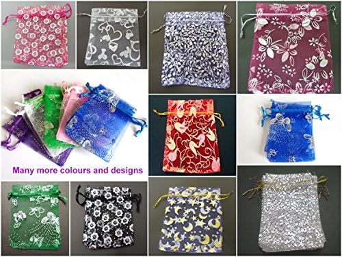 25 x Finest Quality organza bags 10x12cm Wedding Favour Party Gift bags, UK Seller (Mixed - Assorted (Printed))