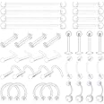 VCMART 36pcs Clear Piercing Retainers Set Bioflex Flexible Plastic Nose Lip Tongue Belly Eyebrow Ear Piercing Kit