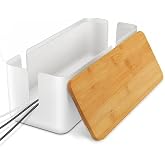 Firschoie Cable Management Box with Bamboo Lid, 30 x 12 x 11.5 cm | Hide &amp; Organize Storage Box (White)