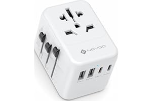 NOVOO Adaptateur de Voyage Universel Adaptateur Prise Universelle PD 21W avec 2 USB et 2 Type C Adaptateur Universel France vers USA UK Allemagne Australie Chine Japon