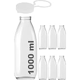 1000 ml Şeffaf S&uuml;rahi S&uuml;t, Ayran, Su, Limonata, Meşrubat Şişesi 1000 Cc Askılı Kapaklı Cam Şişe 6 Adet (6, Şeffaf Askılı Kapa